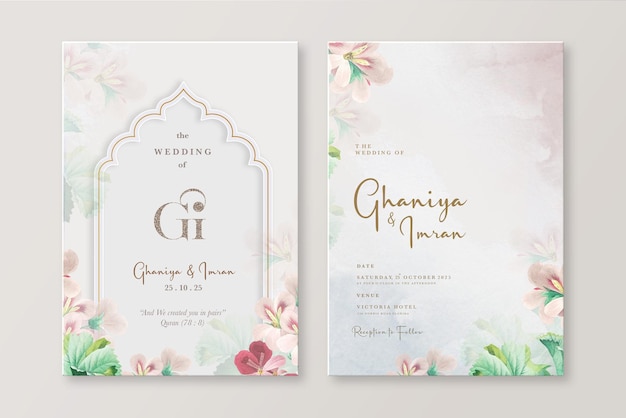 PSD islamic floral wedding invitation