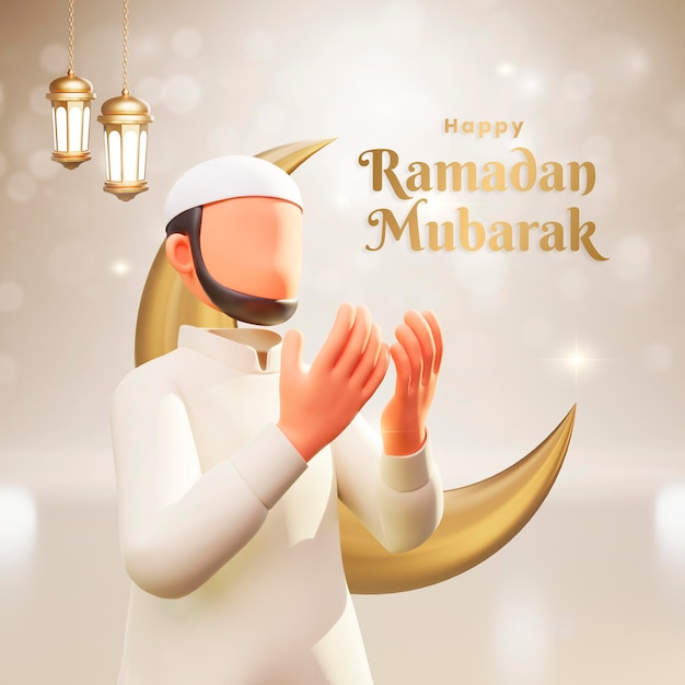 Islamic greeting ramadan mubarak card design with 3d illustration