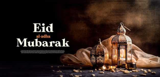 Islamic greetings Eid al adha mubarak social media post 3d cartoon style generative ai