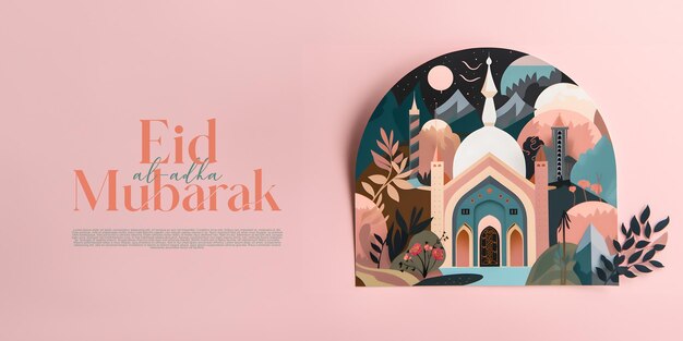 PSD 이슬람 인사말 eid al adha mubarak 소셜 미디어 포스트 3d 현실적인 스타일 생성 ai