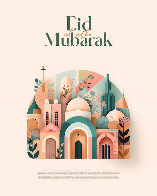 이슬람 인사말 Eid al adha mubarak 소셜 미디어 포스트 3d 현실적인 스타일 생성 ai