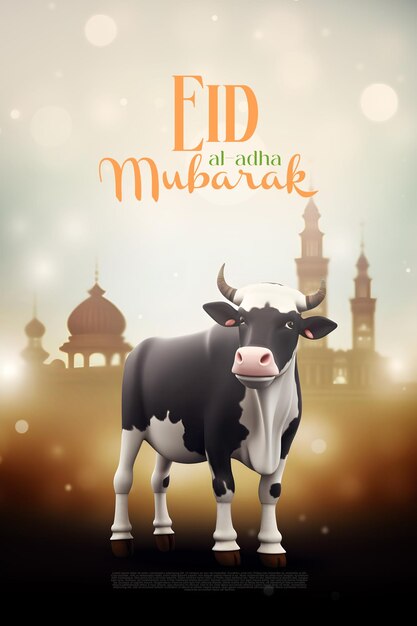 PSD islamic greetings eid al adha mubarak social media post 3d realistic style generative ai