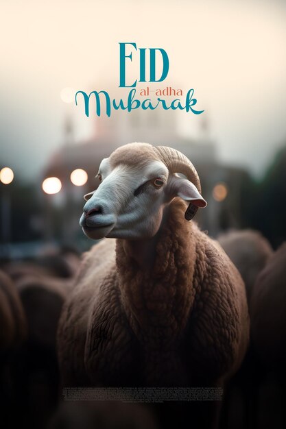 Islamic greetings eid al adha mubarak social media post 3d realistic style generative ai