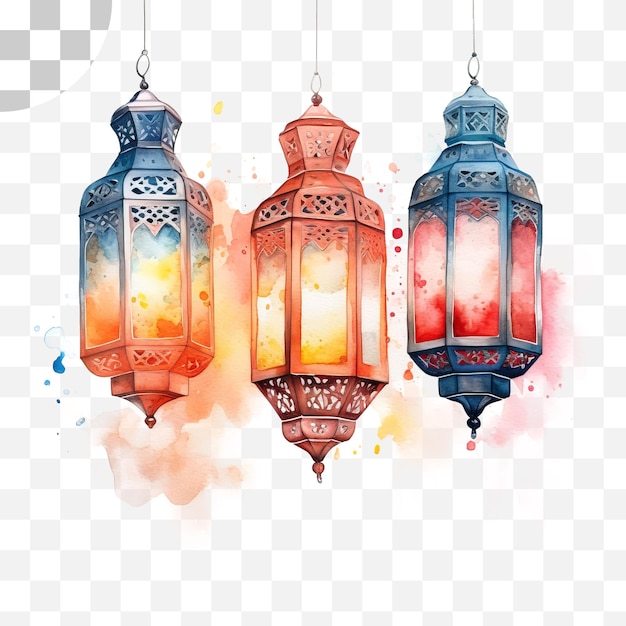 Islamic lanterns watercolor PNG background