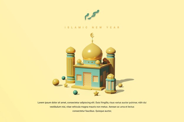 Islamic new year background with 3d mosque