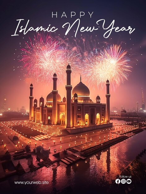 PSD islamic new year greeting poster