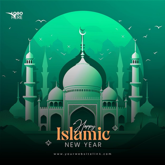 PSD islamic new year social media post mosque and moon social media banner or instagram post template