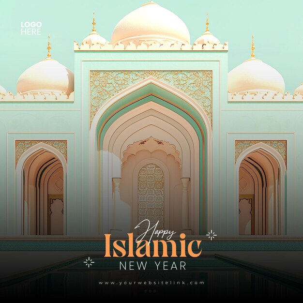 PSD islamic new year social media post mosque and moon social media banner or instagram post template