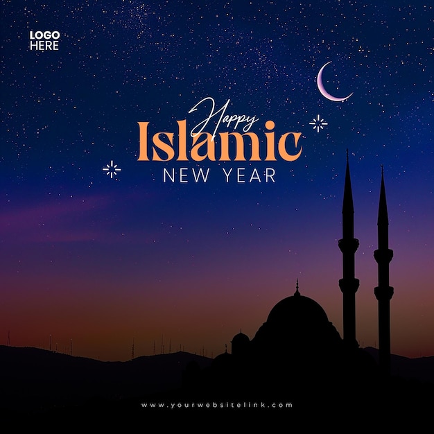 PSD islamic new year social media post mosque and moon