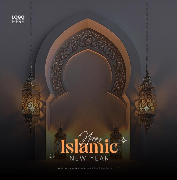 PSD islamic new year social media post mosque and moon