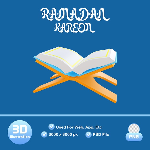 PSD islamic ramadan 3d element icon qur'an