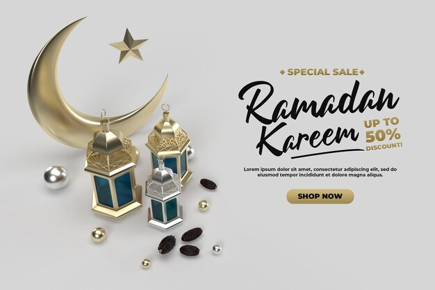 Saluti di celebrazione del ramadan islamico oro 3d rendono il modello