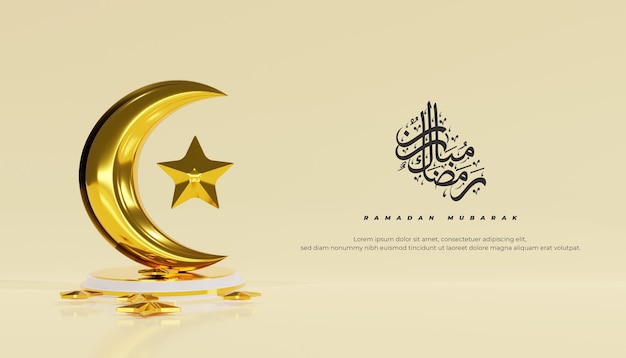 Исламский рамадан приветствие фон с 3d арабский фонарь полумесяц и звезды