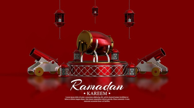 Islamico ramadan kareem composizione di sfondo 3d con vari ornamenti