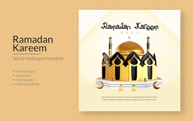 PSD islamic ramadan kareem 3d social media post template