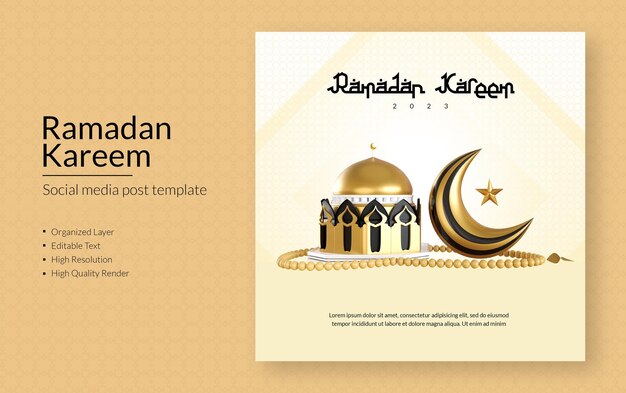 PSD islamic ramadan kareem 3d social media post template