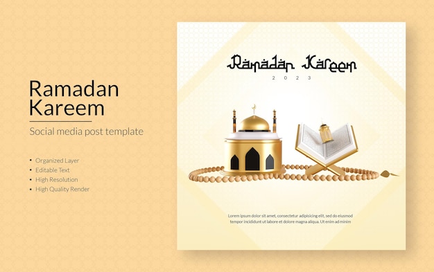 PSD islamic ramadan kareem 3d social media post template