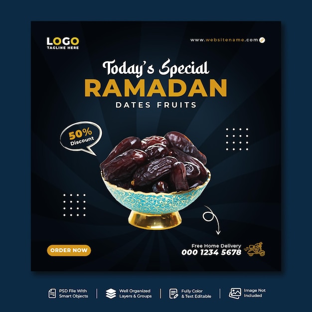 Islamic ramadan kareem food social media post banner design premium psd template