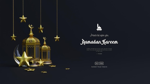 Islamic Ramadan Kareem greeting background with Cute Arabic Lantern crescent ornaments