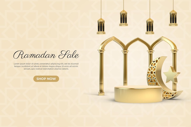 Sfondo del podio del prodotto dorato del ramadhan islamico