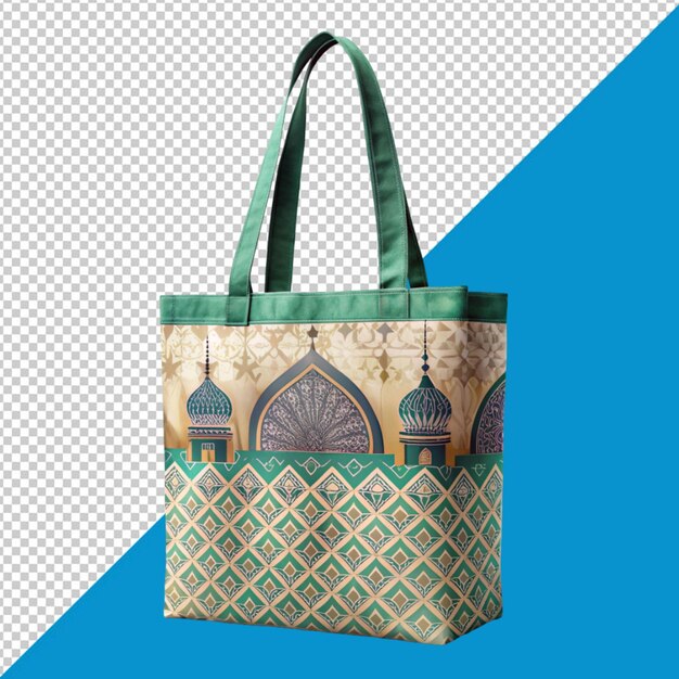 Islamic theme tote bag on transparent background