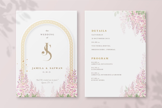 Исламское свадебное приглашение и подробная карта с розовыми гиацинтами