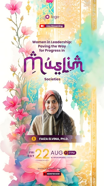 PSD islamic women online seminar editable social media story template