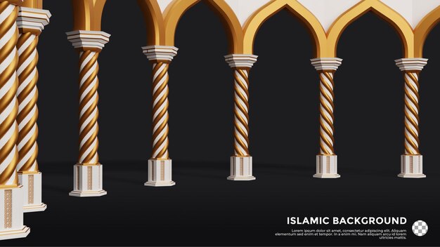 Islamitische 3d moskeepijlerdecoratie in witgouden achtergrondkleur