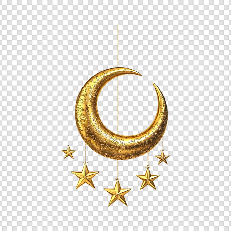 PSD islamitische gouden halve maan en sterren compositie op een doorzichtige achtergrond decoratief ontwerp