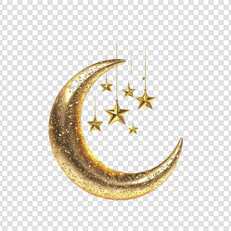 PSD islamitische gouden halve maan en sterren compositie op een doorzichtige achtergrond decoratief ontwerp