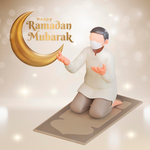 Islamitische groet ramadan mubarak kaart ontwerp met 3d illustratie