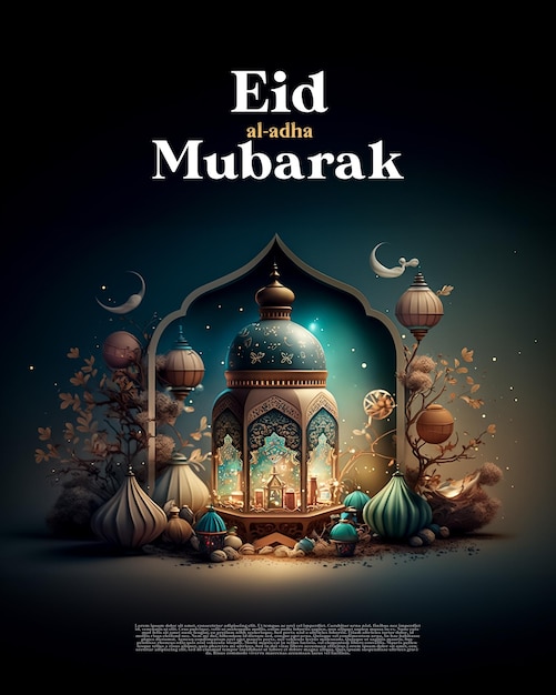 Islamitische groeten Eid al adha mubarak sociale media plaatsen generatieve ai in 3D-cartoonstijl