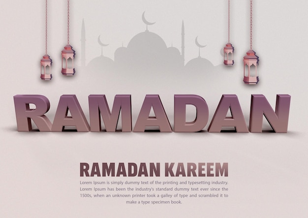 Islamitische groeten Ramadan Kareem kaart ontwerp achtergrond met lantaarns en een 3D-tekst