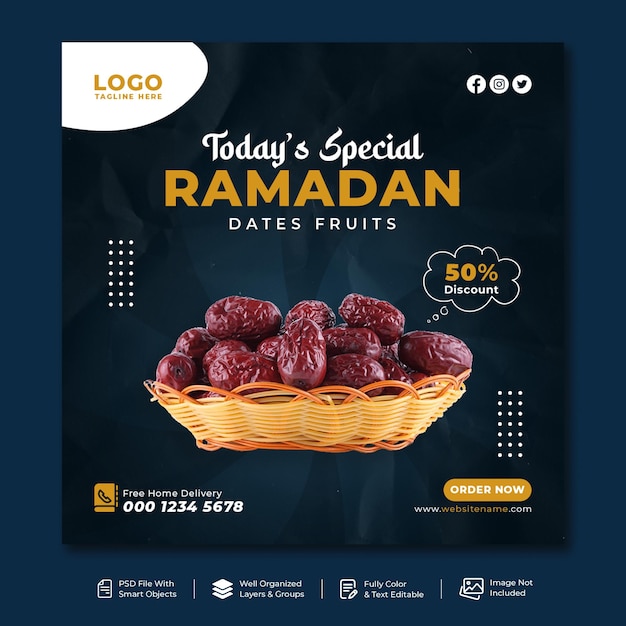 Islamitische ramadan kareem eten social media post banner design premium psd-sjabloon