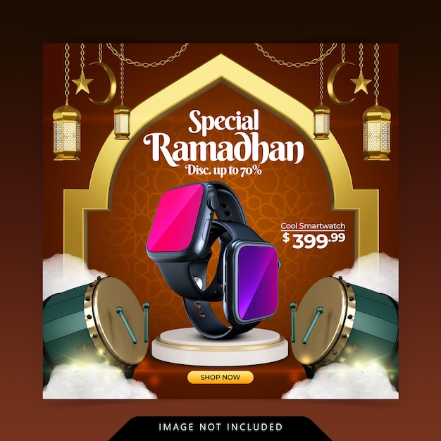 PSD islamska dekoracja dla szablonu banera postu na instagramie ramadan kareem