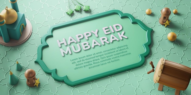 Islamska Uroczystość Happy Eid Ilustracja 3d Kartka Z życzeniami Baner Z Miniaturową Kompozycją