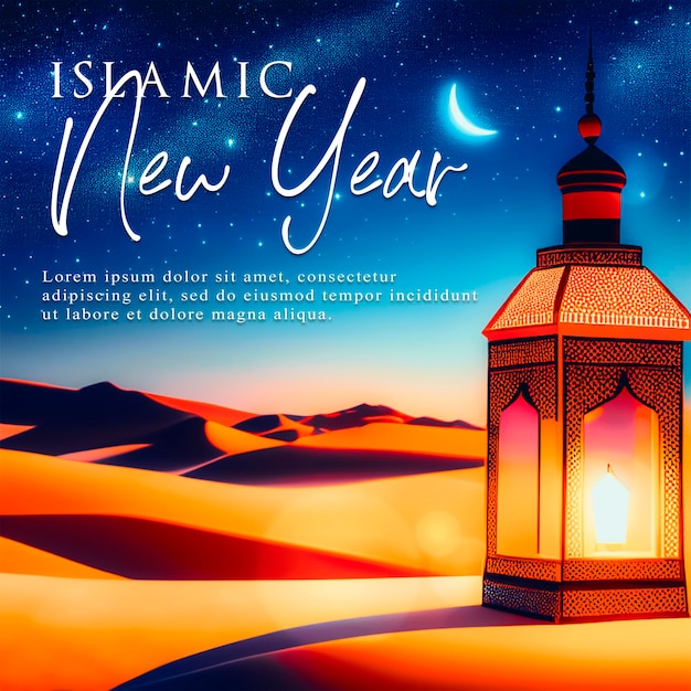 PSD islamski nowy rok z ozdobą latarni