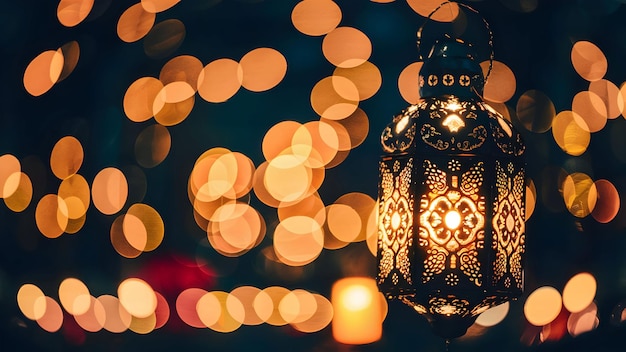 Islamski ozdobiony projekt tła z oświetleniem Ramadan Mubarak
