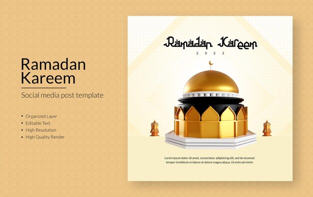 PSD islamski ramadan kareem 3d szablon postu w mediach społecznościowych