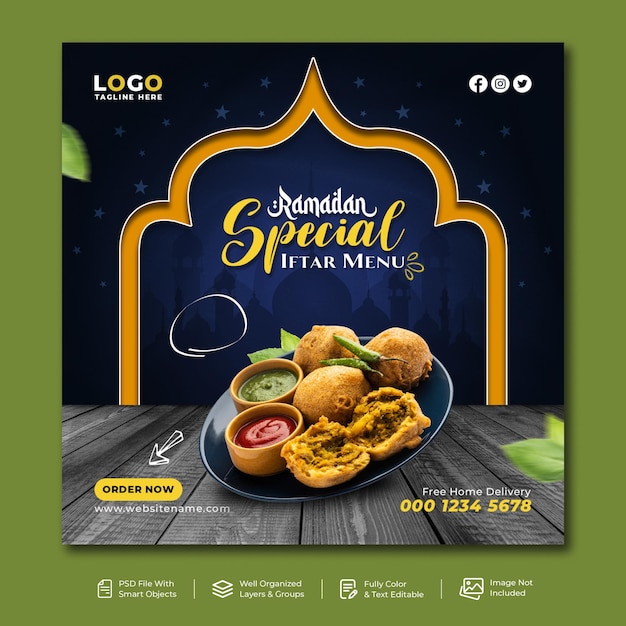 Islamski Ramadan Kareem Food Iftar Party Social Media Post Projekt Banera Szablon Psd Premium