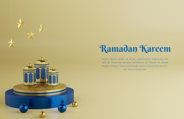Islamski ramadan pozdrowienie tło z gwiazdą ornamentu meczetu 3d i arabskimi lampionami