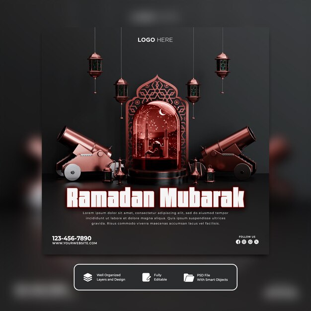 Islamskie święto Ramadan Mubarak Post Z Ozdobami 3d