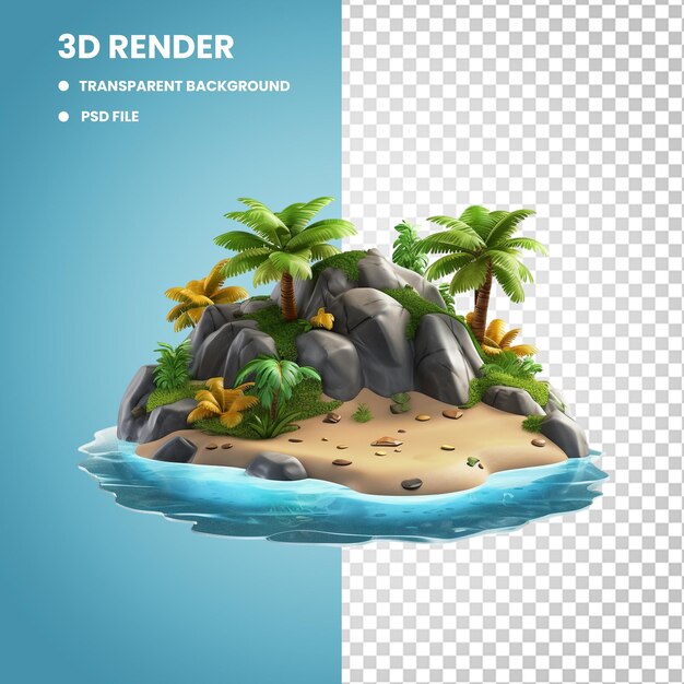 PSD 푸른 하늘과 푸른 바다 풀 hd를 갖춘 섬 코코넛 나무