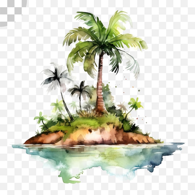 Island drawing watercolor transparent background