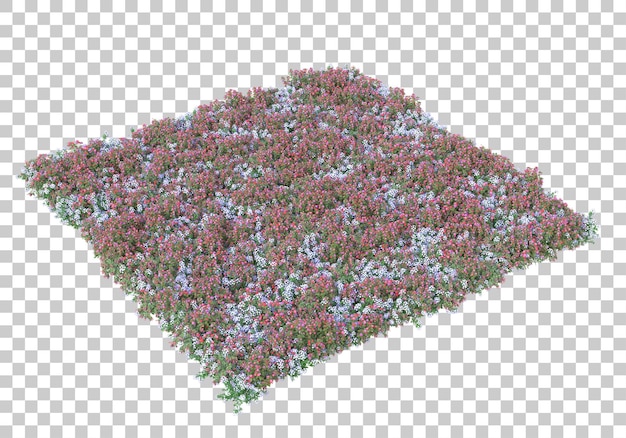 Island of plants with flowers on transparent background 3d rendering illustration