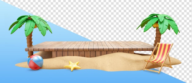 PSD island podium cartoon 3d render isolated summer beach