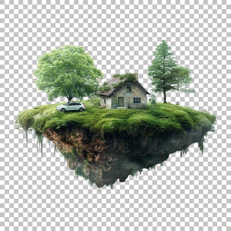 PSD island travel palm tropical beach paradise exotic ocean rock white green nature on a transparent bac