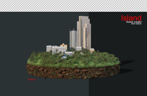 an island with many trees and buildings