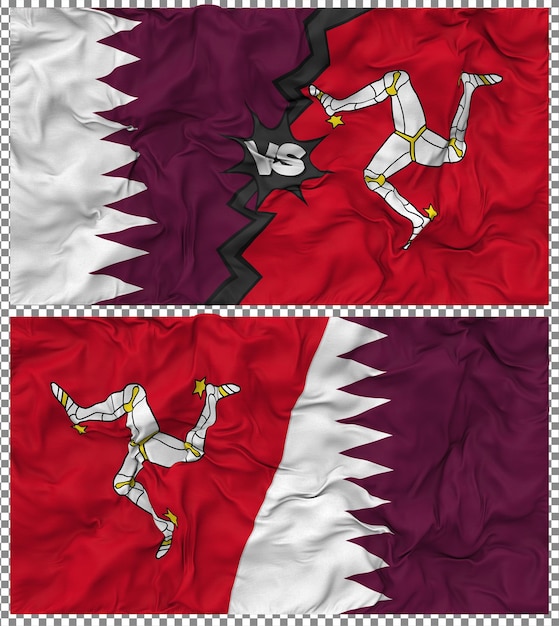 isle of man vs qatar half combined flag cloth bump texture 3d rendering