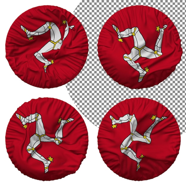 Isle of Man Flag Round Shape Isolated Different Waving Style Bump Texture 3D Rendering